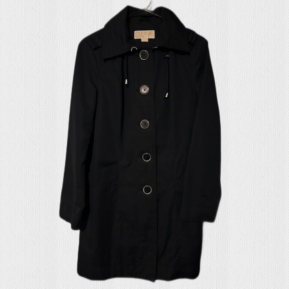 Michael Kors Jackets & Blazers - Michael Kors Black Hooded Rain Coat Jacket Trench Coat Look Buttons Missing Belt
